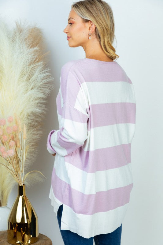 Long Sleeve Striped Sweater Knit Top | White Birch - Final Sale