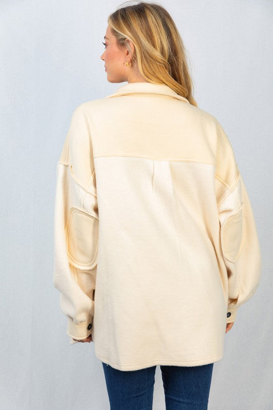 Long Sleeve Solid Knit Oversized Jacket | WHITE BIRCH - LA PREORDER