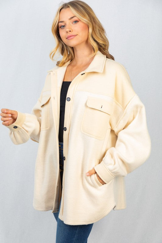 Long Sleeve Solid Knit Oversized Jacket | WHITE BIRCH - LA PREORDER