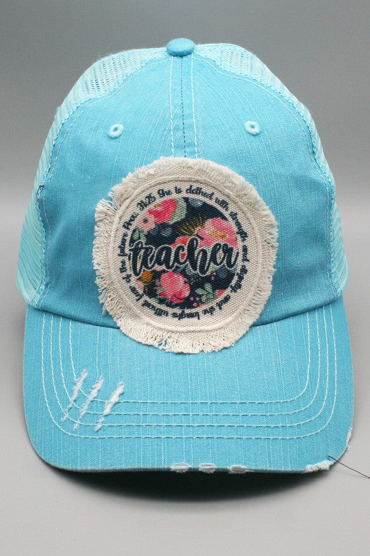 Teacher Circle Blue Floral Patch Hat