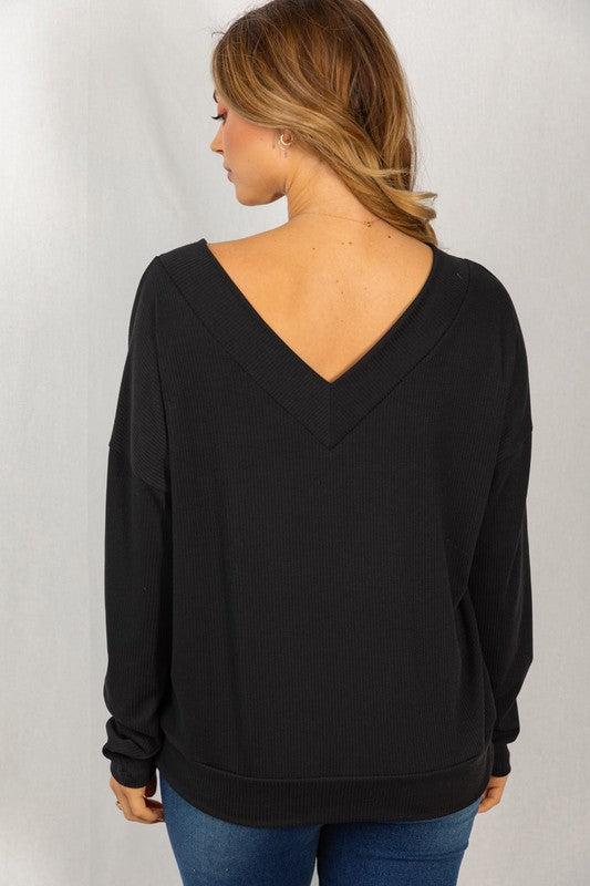 V-Neck Solid Knit Top | White Birch - Final Sale