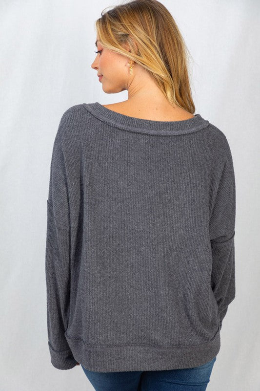 Long Sleeve Solid Knit Henley Top | WHITE BIRCH - LA PREORDER