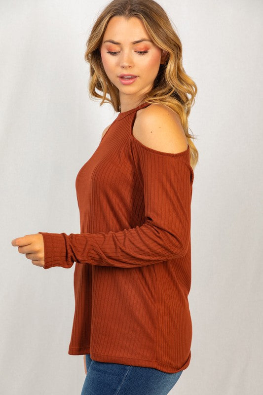 Solid Knit Cold Shoulder Top | WHITE BIRCH - LA PREORDER