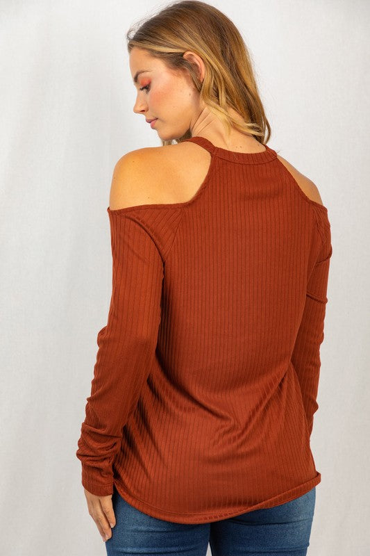 Solid Knit Cold Shoulder Top | WHITE BIRCH - LA PREORDER