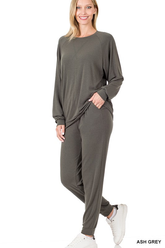 RAGLAN SLEEVE PULLOVER & JOGGER PANTS SET | ZENANA - LA PREORDER  (1111)