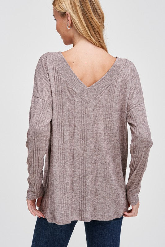 Relaxed Fit V-neck Knit Top | White Birch