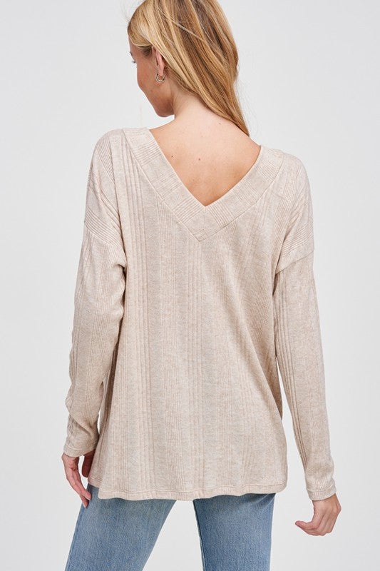 Relaxed Fit V-neck Knit Top | White Birch