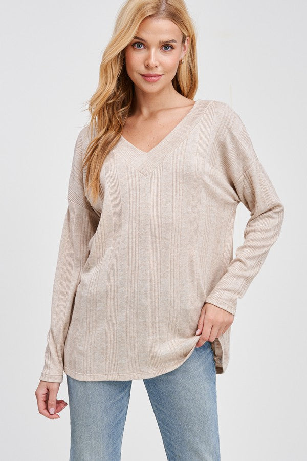 Relaxed Fit V-neck Knit Top | White Birch