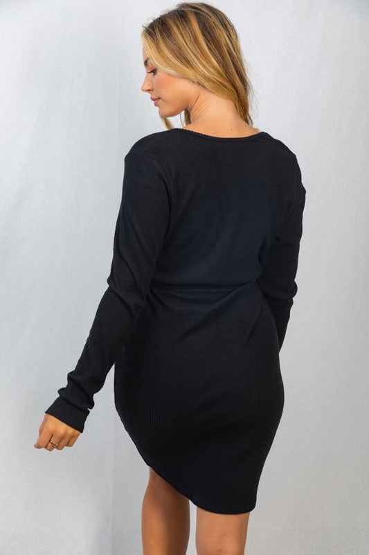 Long Sleeve Solid Knit Dress | WHITE BIRCH