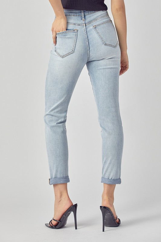 High Rise Rolled Up Girlfriend Jeans | Risen 