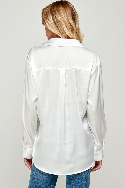 Shiny & Sophisticated Satin Button Down Shirt
