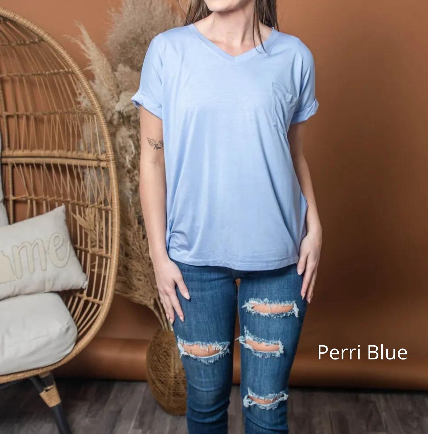 V Neckline Short Sleeve Hi Low Hem Top - Rae Mode Final Sale