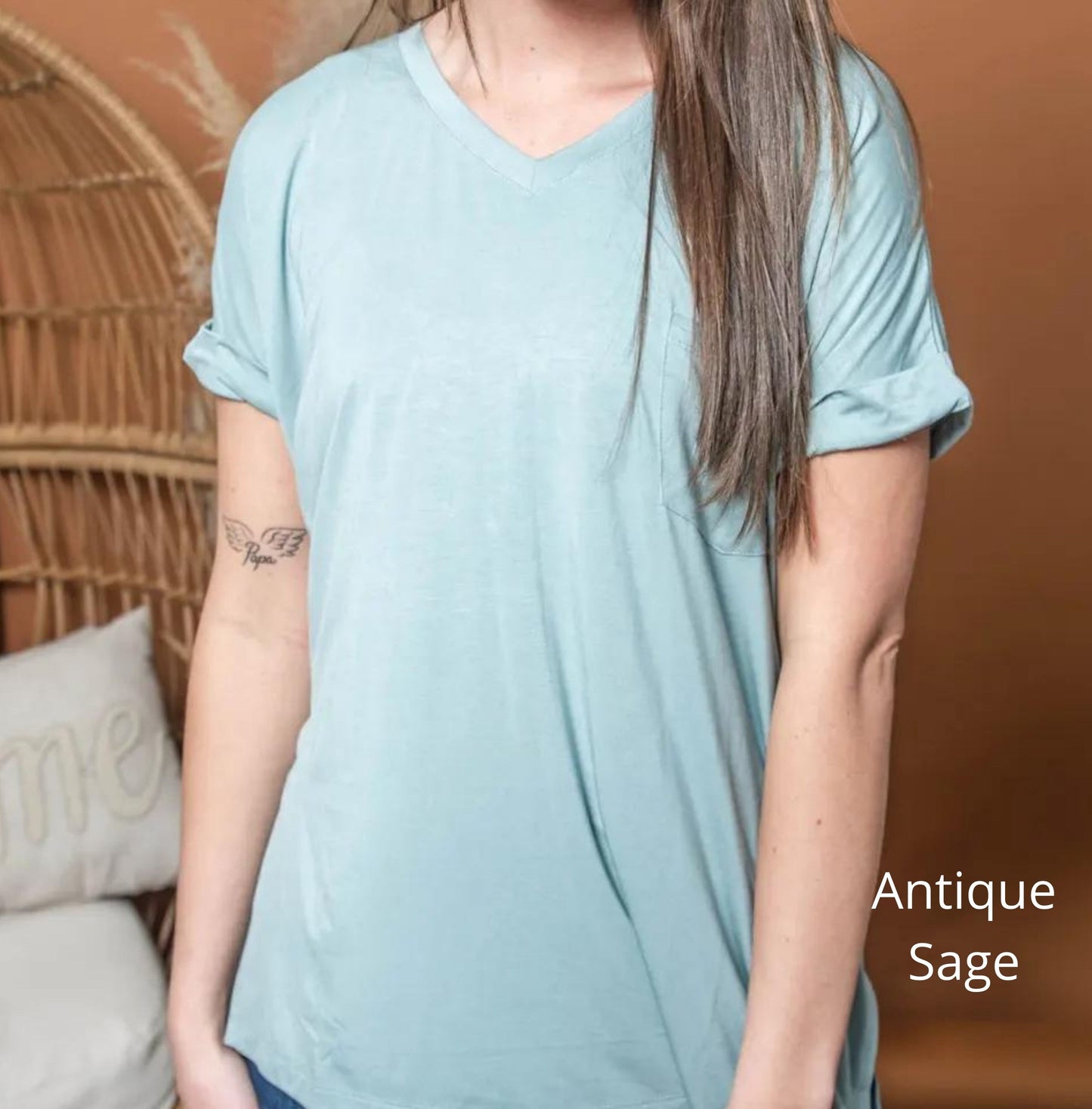 V Neckline Short Sleeve Hi Low Hem Top - Rae Mode Final Sale