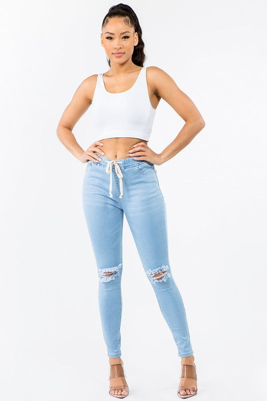 BANDED HIGH WAIST SKINNY JEANS