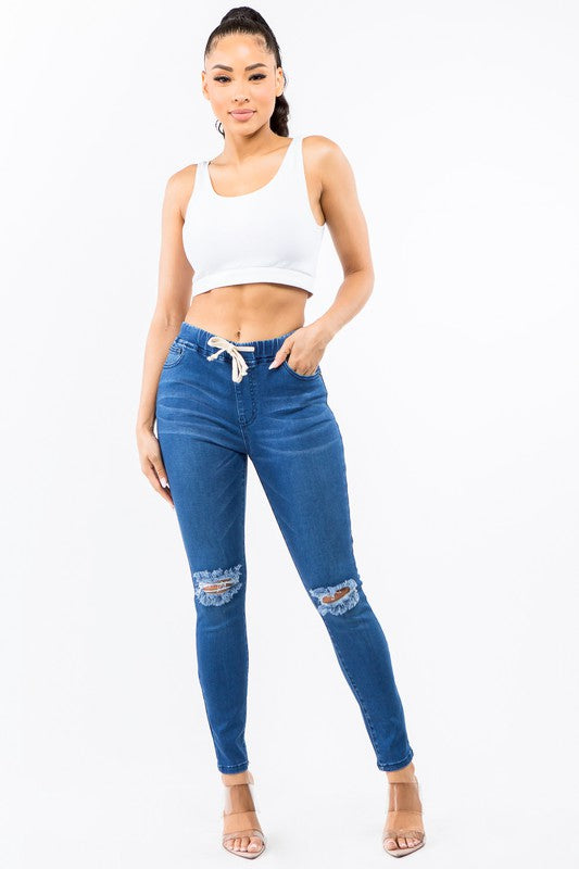 BANDED HIGH WAIST SKINNY JEANS