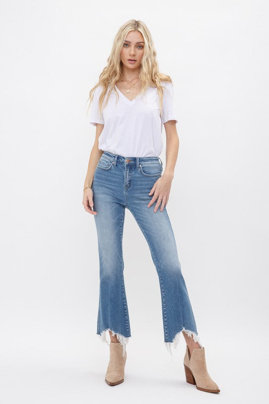 UnEven Hem High Rise Crop Flare Denim Jean  | MICA *30A SEPT PREORDER