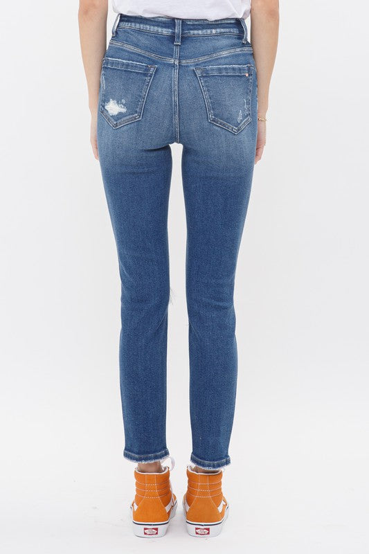 High Rise Crop Skinny w/ Step Hem Denim Jeans-Mica