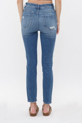 MID RISE ANKLE SKINNY JEANS W/ REPAIR PATCH - MICA