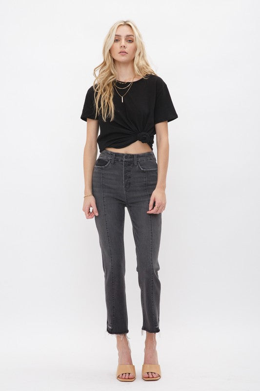 SUPER HIGH RISE SLIM CROP W/ BUTTON UP  MICA - Final Sale