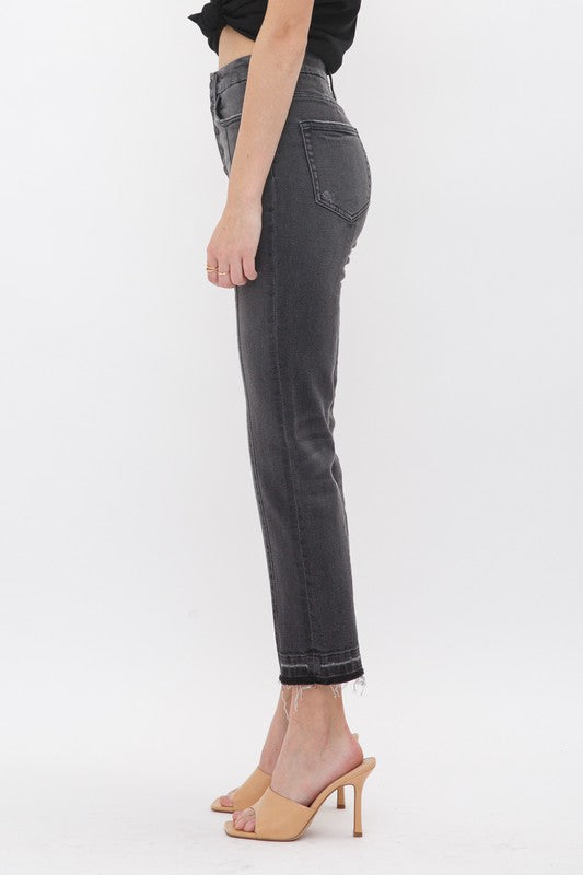 SUPER HIGH RISE SLIM CROP W/ BUTTON UP  MICA - Final Sale