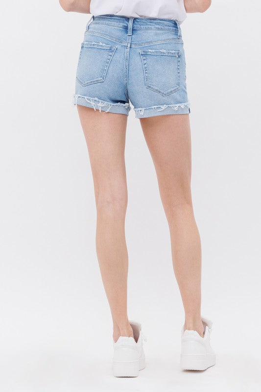 Mid High Rise Button Denim Shorts - Mica - Final Sale