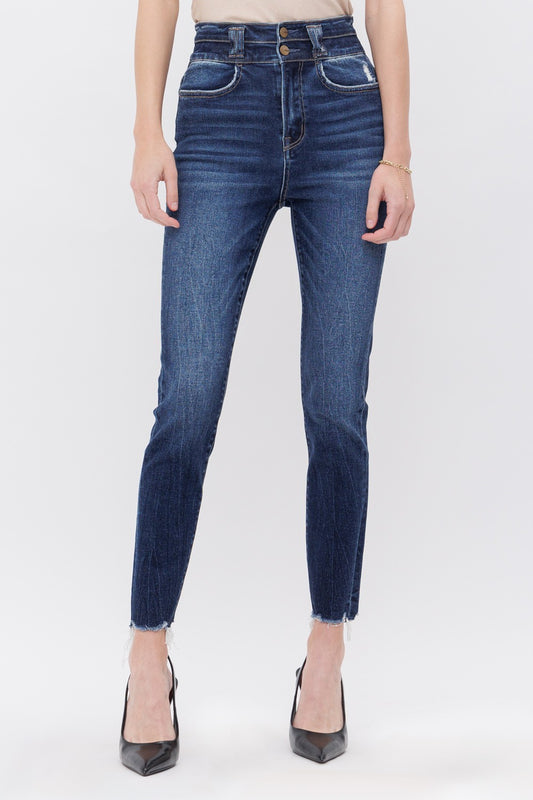 SUPER HIGH CROP SKINNY DOUBLE WAIST BAND JEANS - Final Sale