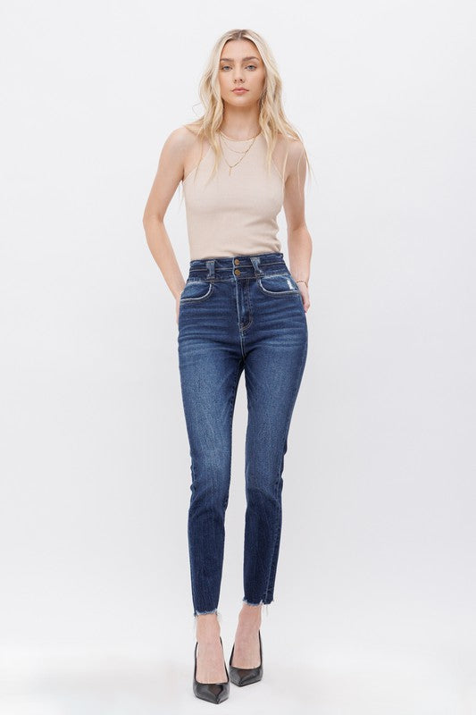 SUPER HIGH CROP SKINNY DOUBLE WAIST BAND JEANS - Final Sale