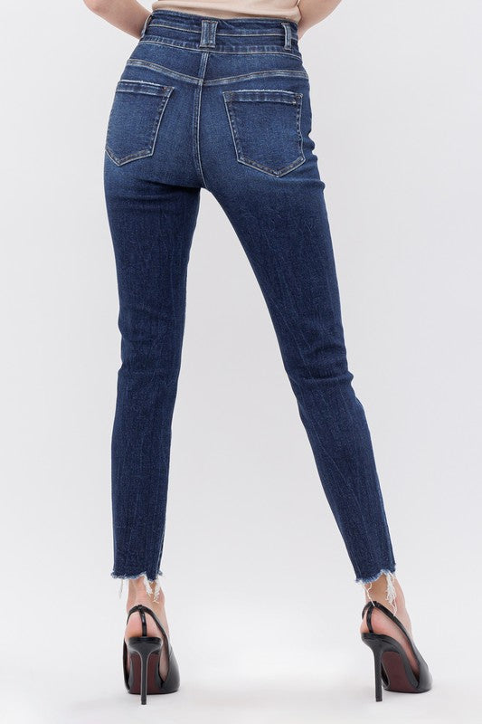 SUPER HIGH CROP SKINNY DOUBLE WAIST BAND JEANS - Final Sale