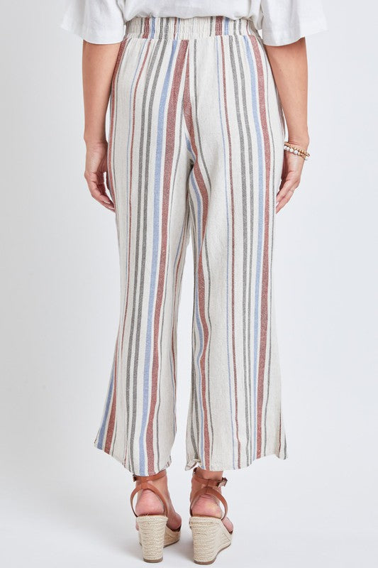 Natural Linen Tulip Slit Hem Wide Leg Crop Pant 