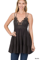 CROCHET LACE RUFFLE CAMI - Zenana
