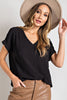 black Basic V-Neck Top