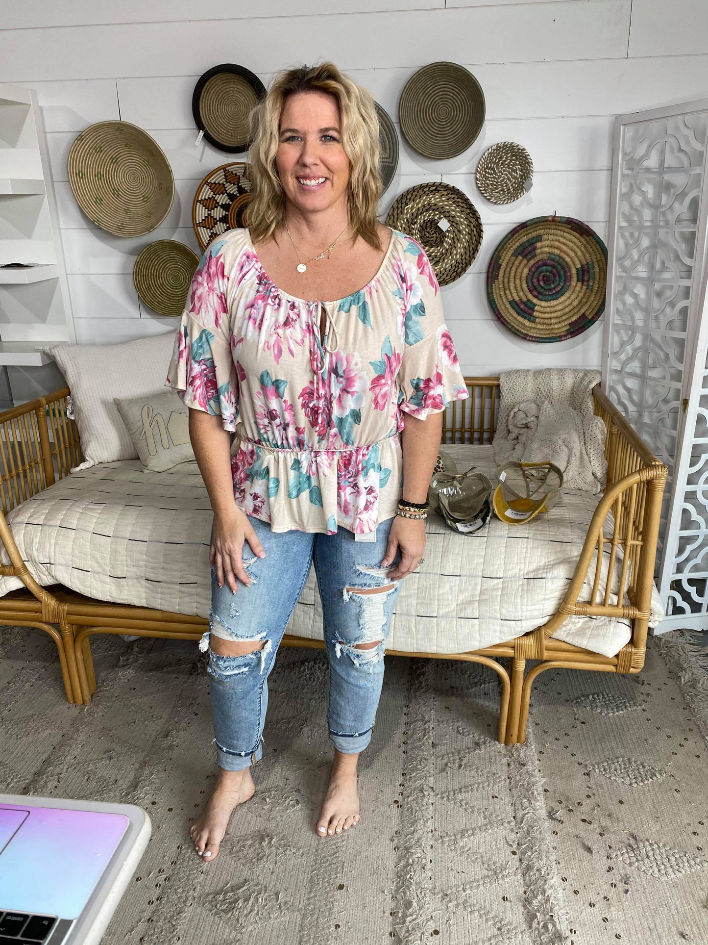 Boho Floral Off The Shoulder Top - BAD HABIT BOUTIQUE 