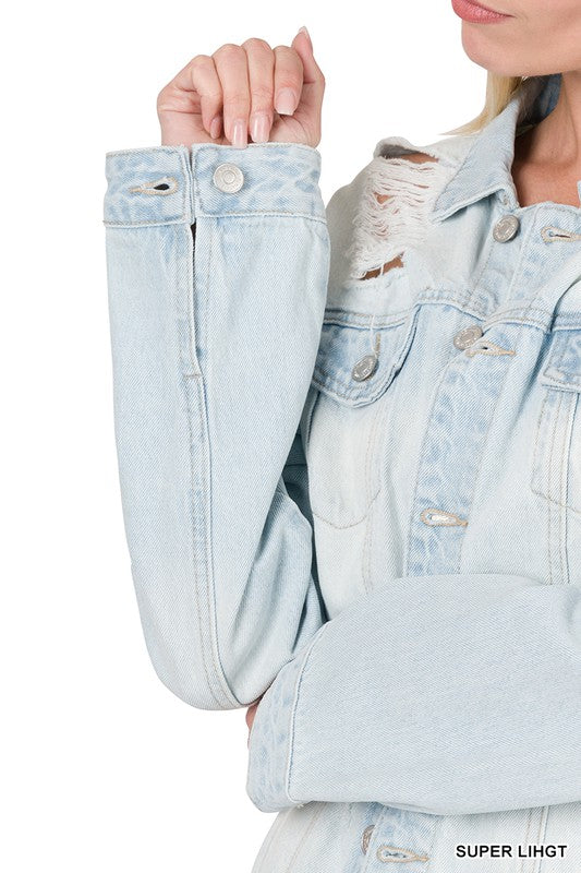 DISTRESSED DENIM JACKET | ZENANA - LA PREORDER (1122)