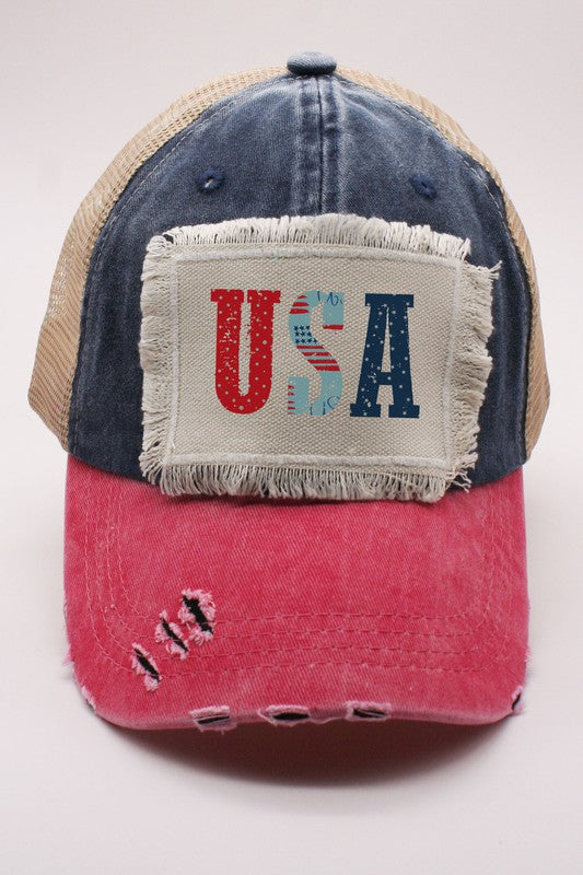 USA Letters Distressed Patch Hat