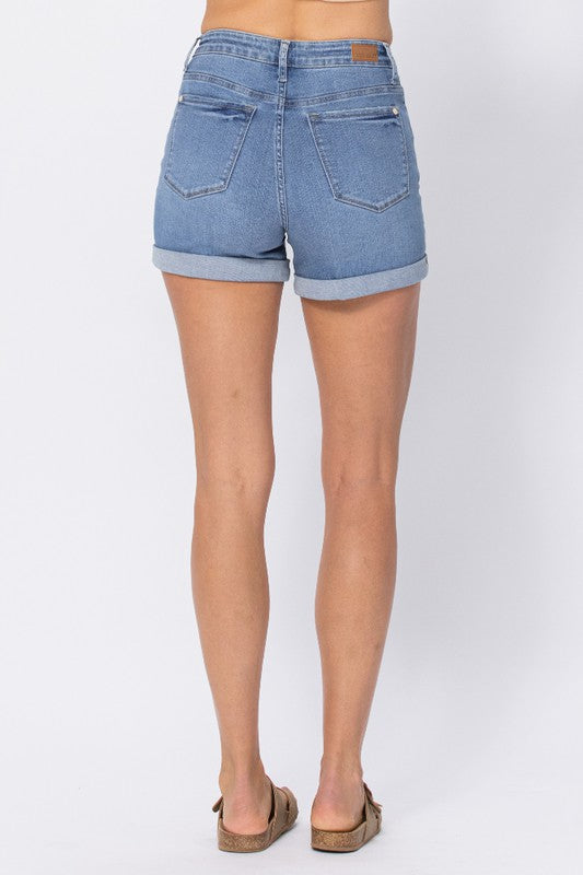 Hi Rise Open Seam Cuffed Denim Shorts - Judy Blue Final Sale