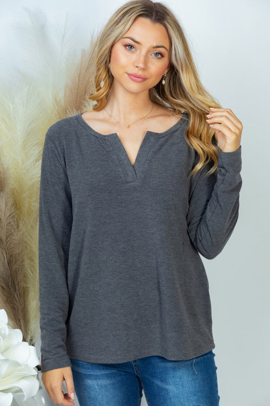 Long Sleeve Solid Knit Top | White Birch - Final Sale