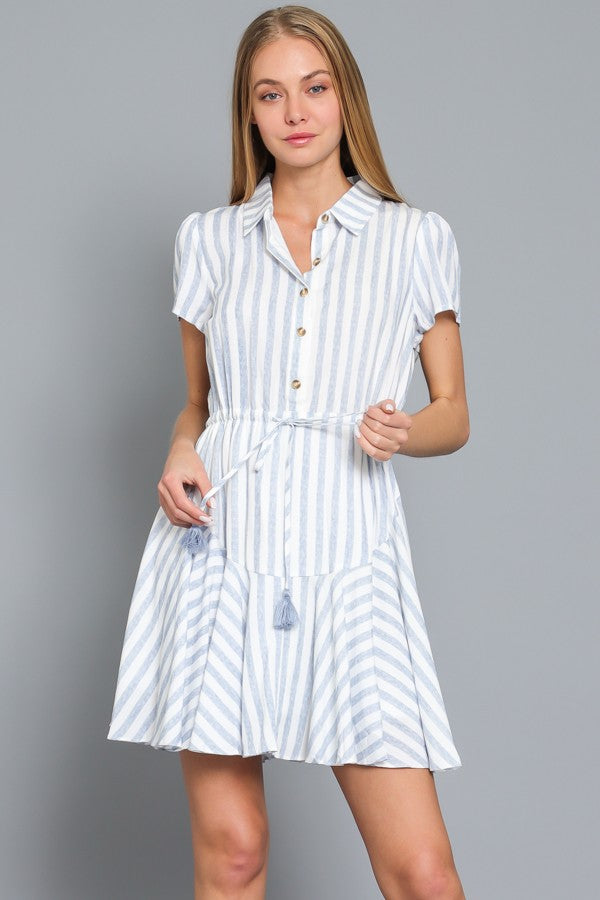 Sailing in Style Tie Front Waisted Mini Dress