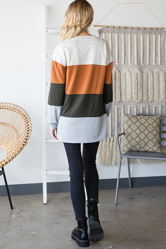 MULTI COLOR SOLID COLOR BLOCK TOP WITH STITCH | HEIMISH - Final Sale