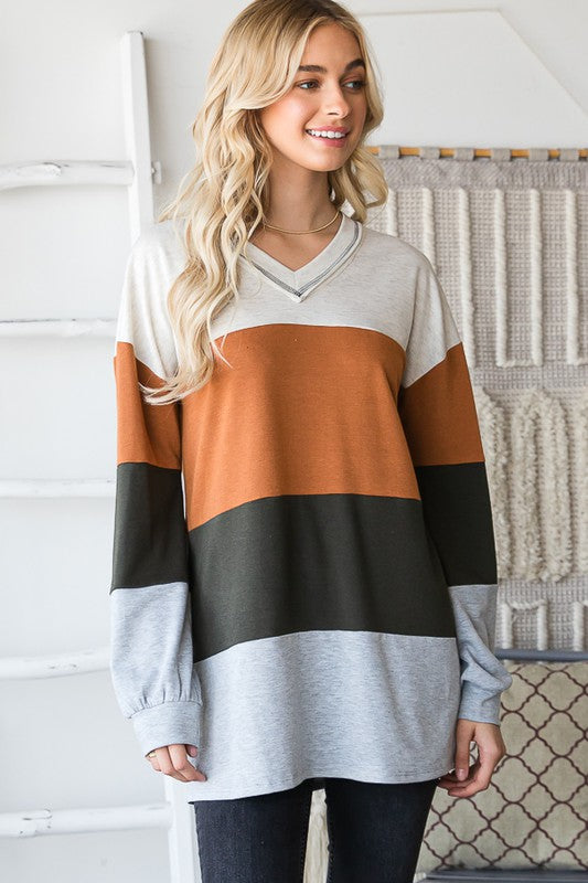 MULTI COLOR SOLID COLOR BLOCK TOP WITH STITCH | HEIMISH - Final Sale