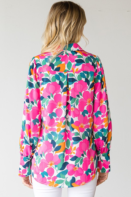 Blooming Floral Print Button Up Blouse