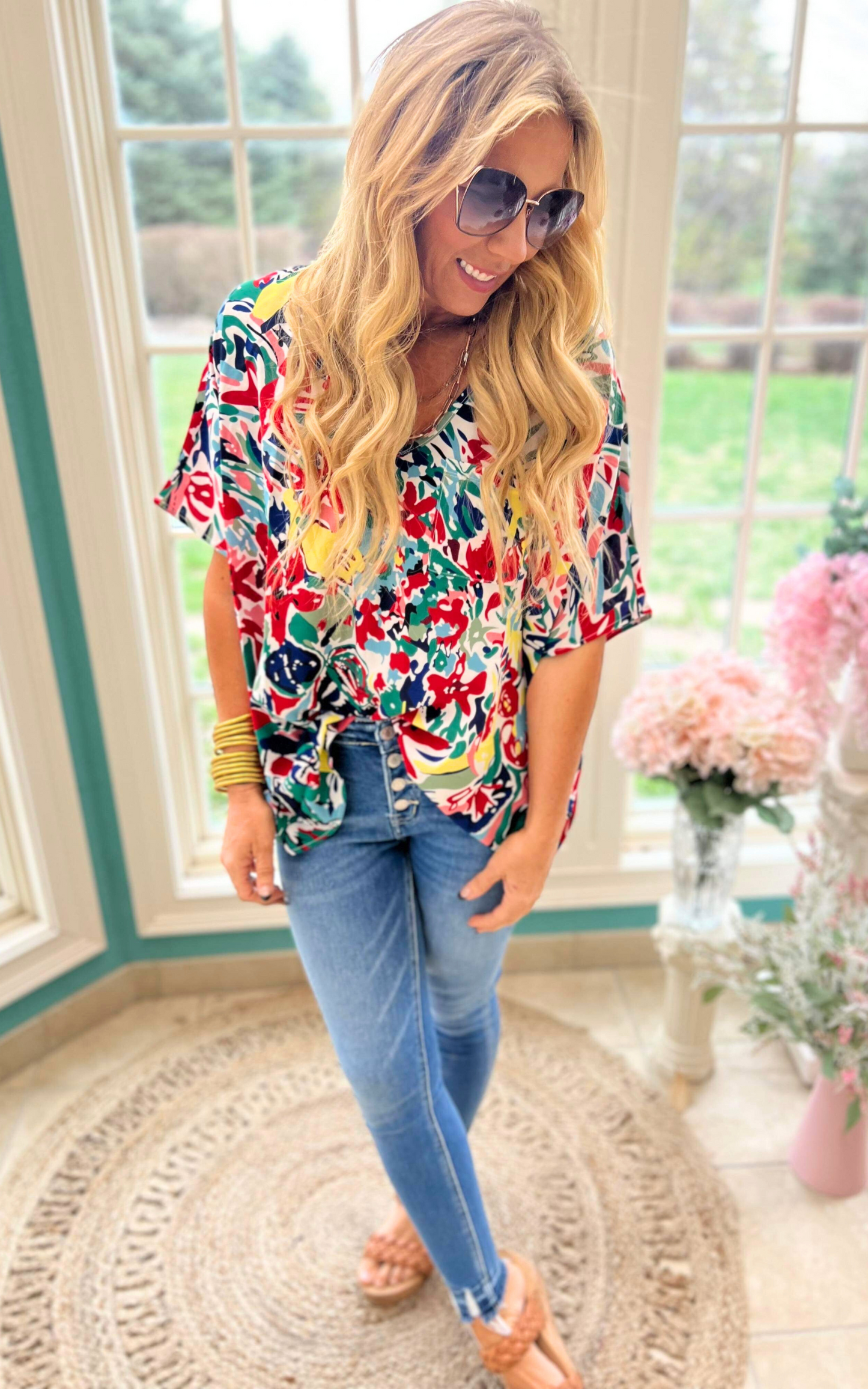 Floral Print Oversized Pocket Top