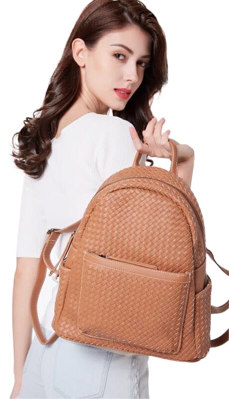 Woven Backpack Purse for Women - Brown