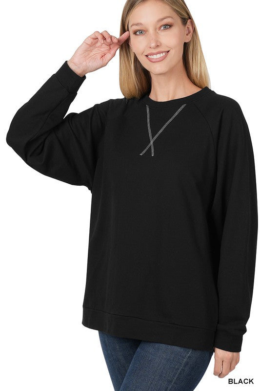 FRENCH TERRY RAGLAN SLEEVE ROUND NECK PULLOVER | Zenana - LA PREORDER (1111)