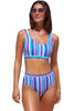 Striped Print U Neck Mid Waist Bikini Swimsuit