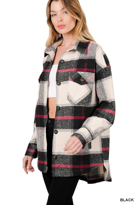 OVERSIZED YARN DYED PLAID SHACKET | ZENANA - LA PREORDER (222)