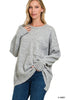 MELANGE HI-LOW HEM POCKET SWEATER | ZENANA - LA PREORDER (1122)