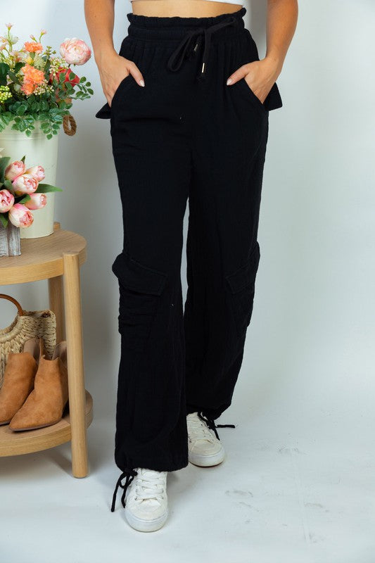 High Waisted Solid Woven Pants