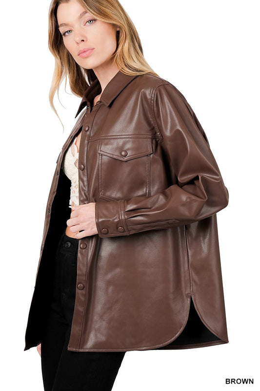 VEGAN LEATHER SHACKET | ZENANA - LA PREORDER (1111)