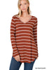 STRIPED V-NECK DOLPHIN HEM TOP | ZENANA - LA PREORDER (1111)