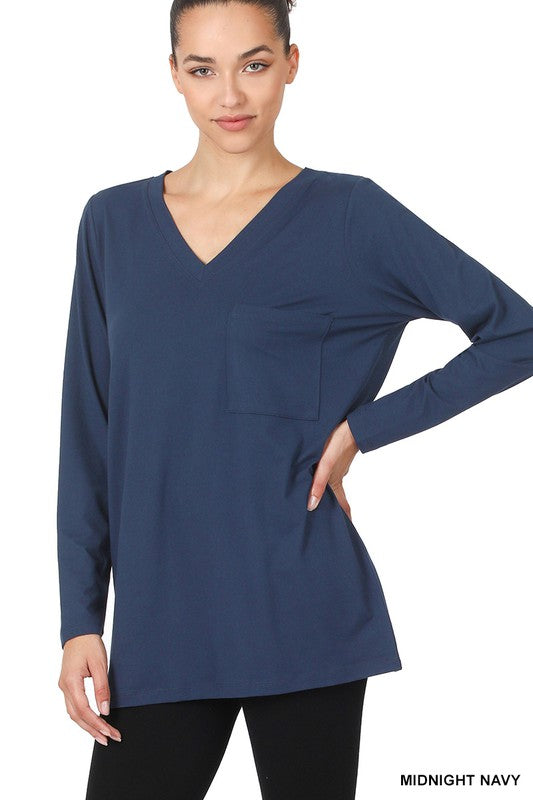 BRUSHED DTY MICROFIBER FRONT POCKET TOP | Zenana - Final Sale